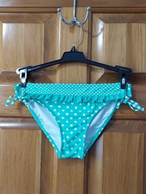 🆕 Inmocean Pretty Green, White Polka-Dot Ruffle Bikini Bottoms, Size Large, NEW